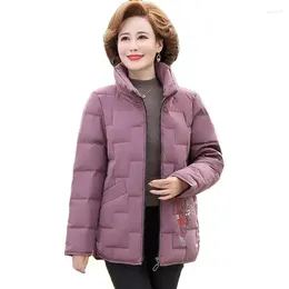 Women's Trench Coats Winter Short Down Cotton Jacket Women Loose Stand-Up Colla Coat Pure Colour Embroider Outerwear Fashion Pocket Tops