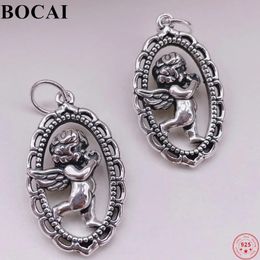 Pendants BOCAI S990 Sterling Silver Pendants New Fashion Angel Baby Retro 3D lovely Oval Hanging Ornament Argentum Jewelry for Women Men