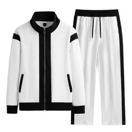 Korean Quality Men's Cardigan JacketsPants Sportwear Sets Men Patchwork Sport Suit Casual Tracksuit Male Couple's Sweat Suits 240110