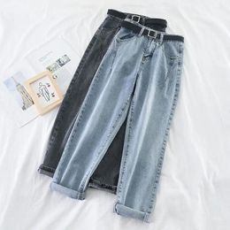 Jeans Korean High Waist Jeans Women Harem Pants Loose Casual Plus Size High Street Denim Trousers Pantalon Femme Vintage with Belt B90