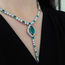 Pendants HOYON Luxury Diamond Crystal Emerald Women's Necklace s925 Silver Senior Wedding Party Long Earrings Necklace Set Jewellery Gift