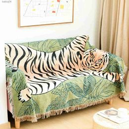 Blankets Textile City Ins Cartoon Leaf Tiger Throw Blanket Nordic Home Decorate Sofa Cover Knitted Tassel Tapestry Camping Picnic Mat