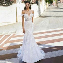 Stunningbride 2024 Elegant Mermaid Wedding Dresses Women Sweetheart White Open Back Lace Off The Shoulder Bridal Gowns Sweep Train