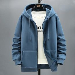 2023 Men Zip Oversized Hoodie Plus Sized Fleece Hood Long Sleeve Top Male Sweatshirt Zipper Loose Baggy Big Size Large 12XL 240110