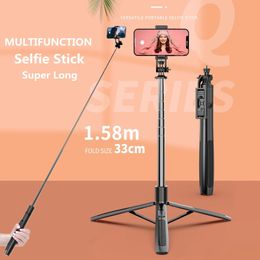 Monopods Fangtuosi 158cm Big Bluetooth Selfie Stick Tripod Foldable Monopod with Fill Light for Gopro Action Cameras Smartphones Selfie