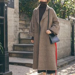 Designers Women's Wool Women Coat Plaid Suit Collar Long Sleeve Office Lady Jackets