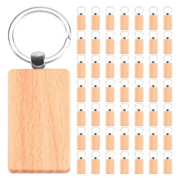 50 Blank Wooden Keychain Rectangular Engraving Key ID Can Be Engraved DIY 240110