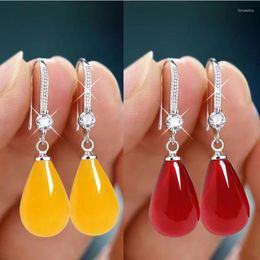 Dangle Earrings Hypoallergenic Ear Hook Beeswax Blood Amber Pendant Temperament Long Ladies Luxury Jewellery Gift