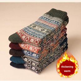 Men's Socks 5 Pairs Retro Thick Thread Long Autumn Winter Warmth Thickened Ethnic Style Totem Mid Length