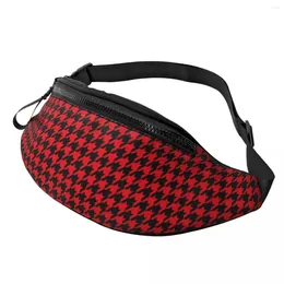 Waist Bags Vintage Houndstooth Bag Black And Red Male Climbing Pack Pattern Polyester