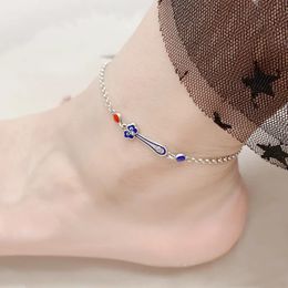 Anklets Chinese Style 925 Sterling Silver Foot Chain for Women Ethnic Simple Enamel Colorful Ruyi Shape Anklet Original Design Jewelry