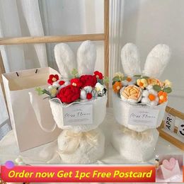 Other Arts and Crafts Graduation Flower Bouquet Rabbit Ears Crochet Flowers Bouquet with Light Wedding Party Decor Valentine's Day Gift Birthday Gifts YQ240111