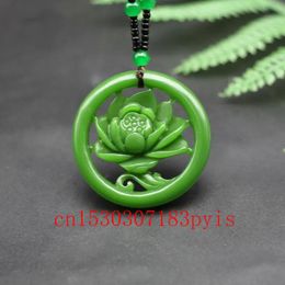 Pendants Natural Green Jade Flower Pendant Necklace Chinese Doublesided Hollow Carved Charm Jewellery Fashion Amulet for Men Women Gifts