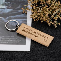 Chains Drive Safe! Engraved Wood Keychains Single Letter Custom Keyring For Best Friend Customised Gift Jewellery Key Chain For Man