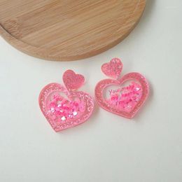 Dangle Earrings Valentine's Day Fashion Pink Colour Sequins Heart Acrylic For Women Romantic You Make Smile Love Drop Earring Gift