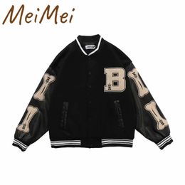 Personality Bone Pattern Coats High Street Hiphop Letter B Jacket for Men Stitching Standup Collar Embroidered Baseball Suit 240111