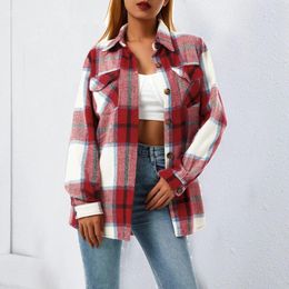 Women's Blouses Long Sleeve Flannel Lapel Shirts Plaid Button Down Shacket Pure Cotton Jacket Thin Coats Blusas Para Mujer