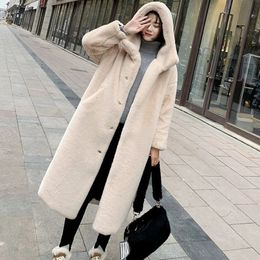 Winter Women High Quality Faux Rabbit Fur Coat Luxury Long Fur Coat Loose Lapel OverCoat Thick Warm Plus Size Female Plush Coats 240111