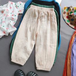 Trousers Summer Kids Cotton Line Harem Pant Children Clothes Girl Boy Solid Colour Cropped Pants Casual Girls