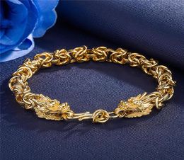 Men039s high quality copper plated 24K gold bracelet Domineering double dragon goldenplated bracelets Men jewelry47773913493523