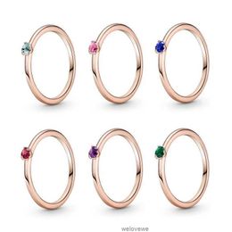 Colorful Gemstone Pan Thin Sterling Silver Ring for Women Wedding Engagement Promise Gift Rose Gold Plated 925 Jewelry