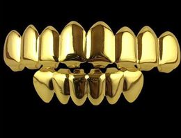 2019 8 Teeth Fangs Fashion Gold plated Rhodium HIPHOP Teeth Grillz TOP BOTTOM Rock Dental Grills Sets Halloween props9413126