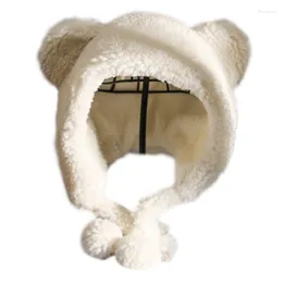 Berets Women Faux Fleece Fuzzy Plush Winter Beanie Hat Ski Cap Ear Flaps Pompoms Cold Weather Snow Cute Bear Ears Earmuff