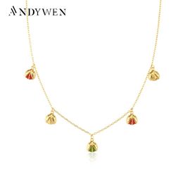 Necklaces ANDYWEN 925 Sterling Silver Gold Joanne Ingrid Charm Long Chain Choker Beads Women Long Chain Wedding Jewelry Apple Red Enamel J