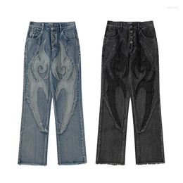 Men's Jeans American High Street Men Embroidered Washed Retro Trendy Brand Patchwork And Women Loose Straight Trousers