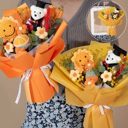 Other Arts and Crafts Handmade Crochet Flowers Sunflower Knitted Artificial Flowers Hand Woven Flower Graduation Flower Bouquets Knit Bouquet Gifts YQ240111