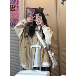 Women's Jackets Corduroy Bomber Coats Preppy Style High Street Outerwear Y2k Women Loose Long Sleeve Korean Couples Bear Embroidery