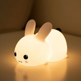 1pc Jade Rabbit Silicone Night Light, Creative Gift USB Charging Cold Warm Seven-color Remote Control Dimming Touch With Sleep LED Light For Room Decor