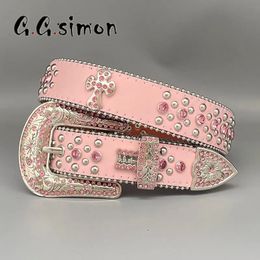 Punk Western Rhinestone Belts for Women Luxury Diamond Strap Cowgirl Cowboy Bling Crystal Pin Wide Buckle Studded Y2K Mens Belts 240110