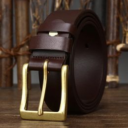 3.8CM Top Quality Cow Skin Genuine Leather Belt Men's Retro Brass Copper Buckle Strap Cowhide Accessories Casual Belts for Men 240110