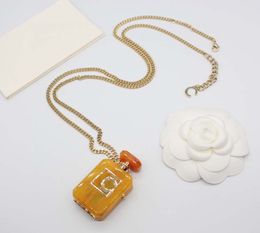 2024 Luxury quality charm pendant sweater necklace with bottle shape design in 18k gold plated have stamp box oragne Colour PS3764A