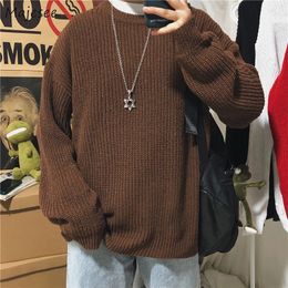 Winter Ribbed Pullovers Men Cosy Loose Oneck Solid Sweaters Couples Knitted Retro Warm Long Sleeve Korean Style Teens Jumpers 240111