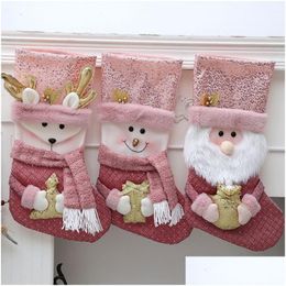 Christmas Decorations Christmas Stocking Gift Bags Sequin P Pink Socks Decorations Xmas Large 41Cm Decorative Durable Fireplace Hangin Dha1Y