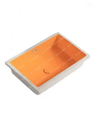 Bathroom Sink Faucets Orange Flat Square Drop-in Embedded Wash Basin Single Colour Ceramic Home Balcony