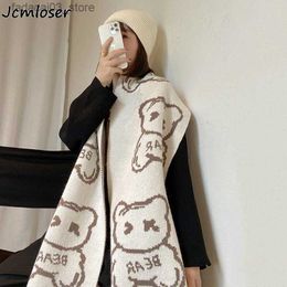 Scarves 2023 Korean Fashion Knitted bear Winter Women Scarf couple Warm Cashmere Scarves Shawls Neck Bandana Pashmina Lady Wrap Q240111