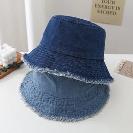 Unisex Tassel Washed Denim Bucket Hats for Women Men Vintage Foldable Cotton Panama Bob Cap Gorros Outdoor Beach Fishing Sun Hat 240110