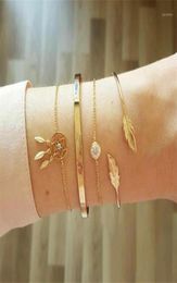 4pcsset Crystal Arrow Leaf Cuff Bangles For Women Dreamcatcher Tassel Charm Bangle164828779344365