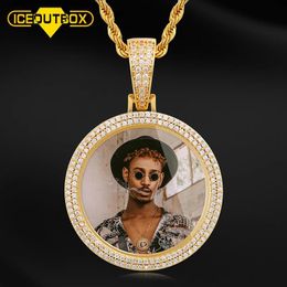 Necklaces New Double Row Of Crystal Custom Made Picture Memory Medallions Solid Pendant Necklace For Men's Hip Hop Cubic Zircon Jewellery