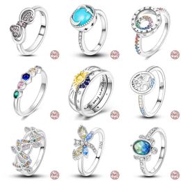 2023 Real 925 Sterling Silver Colorful Dragonfly Butterfly Cubic Zircon Rings For Women Wedding Engagement Birthday Jewelry Gift