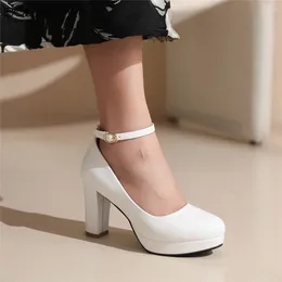 Dress Shoes 2024 Work Women Black Pumps Spring Casual Female High Heels Ankle Strap Buckle White Weding Size 33-43