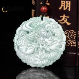 Pendants Natural Myanmar Jadeite Dragon Phoenix Pendant Couple Dragon Phoenix Chengxiang Jade Necklace Handcarved Fashion Luxury Jewellery