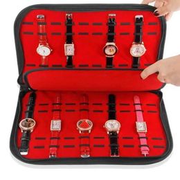 20 Slots Watch Box Organizer for Men Leather Storage with Zipper Clre Band OrganizerBlack Red 240110