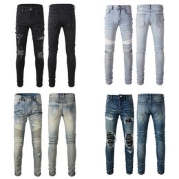 Amirs Designer Uomo Viola Jeans di marca High Street Hole Star Patch Donna Amirs Star Ricamo Pannello Stretch Pantaloni slim fit Pantaloni Jean