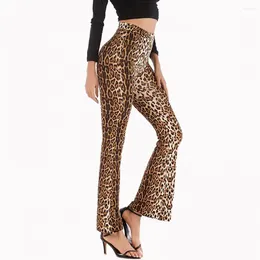 Women's Pants Long Trousers Leopard Print Flared Hem Yoga For Women High Elastic Waist Slim Fit Breathable Stretchy Ankle Length