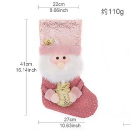 Christmas Decorations Christmas Stocking Gift Bags Sequin P Pink Socks Decorations Xmas Large 41Cm Decorative Durable Fireplace Hangin Dhbgy