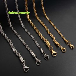 Wholesale Waterproof Men/Women Jewellery Custom Bulk 3/4/5mm 18K Gold Plated Stainless Steel Twisted Rope Filled Chain Necklaces